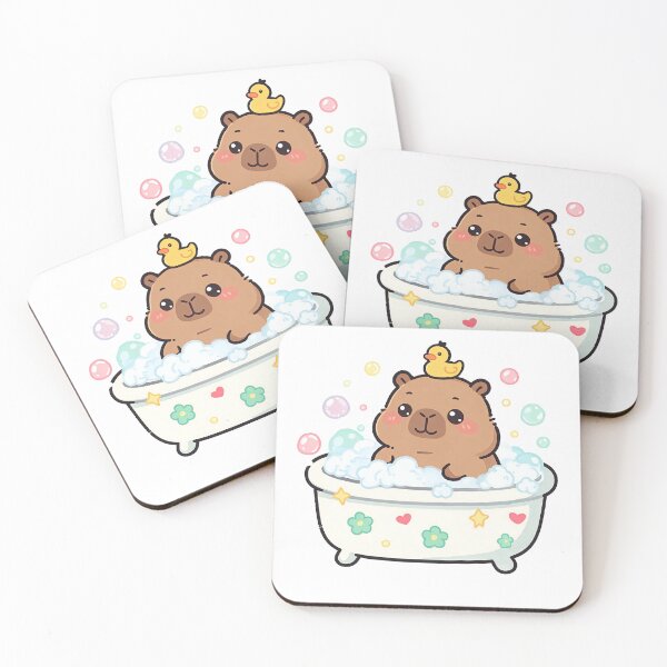 Item preview, Cute Kawaii Capybara Bath Time Rubber Duck Bubbles designed and sold by Sovira Studio .