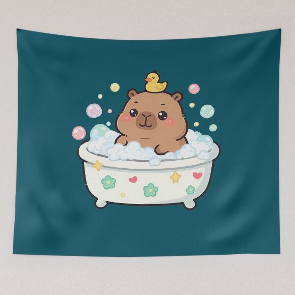 Item preview, Cute Kawaii Capybara Bath Time Rubber Duck Bubbles designed and sold by Sovira Studio .