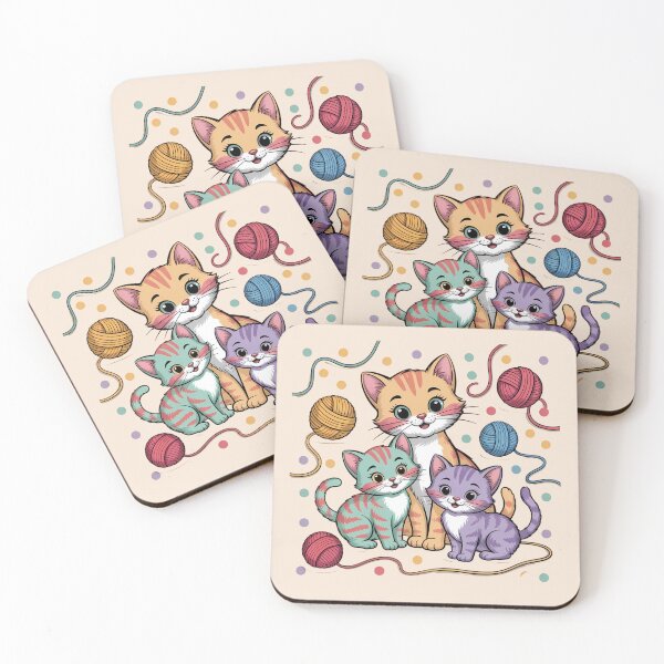 Item preview, Cute Cat Family with Yarn Ball | Adorable Cartoon Kitty Illustration for Cat Lovers designed and sold by MarJul.
