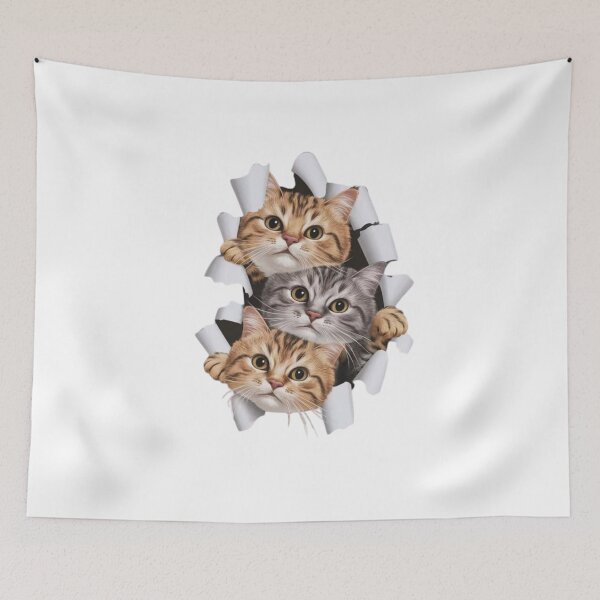 Item preview, 3D Cats Peeking Through Torn Paper - Cute Kittens Ripped Paper Art designed and sold by gokhanuzen.