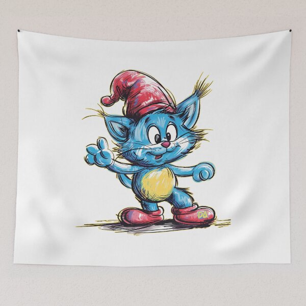 Item preview, Cute Blue Cat Mascot Retro Christmas Elf Hat Cartoon Streetwear Graphic designed and sold by DesignArtist.ia.