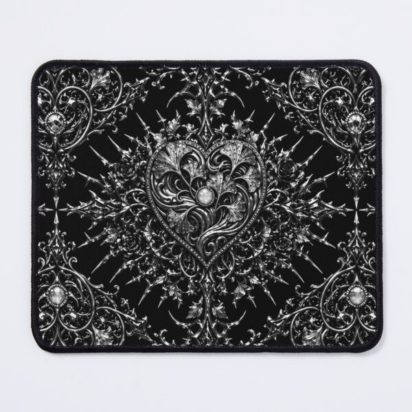 Item preview, Gothic Aesthetic Obsidian Goth Heart: Black and Silver Filigree Thorn Pattern designed and sold by cabuks.