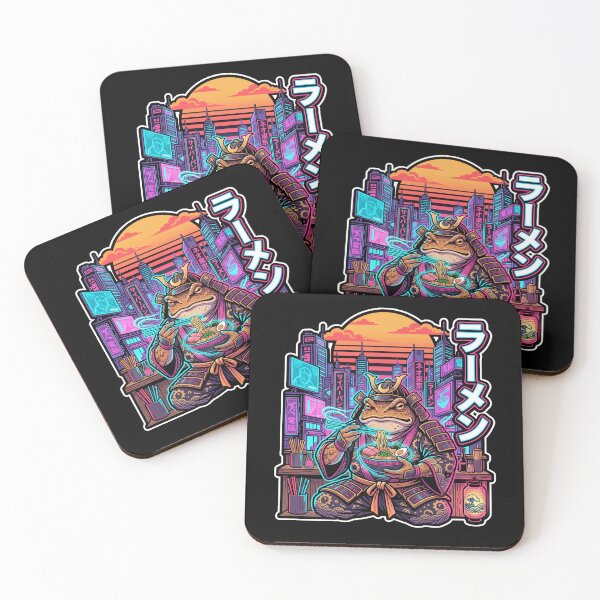 Item preview, Cyberpunk Samurai Frog Eating Ramen - Neon Japanese Art designed and sold by quackynaut.