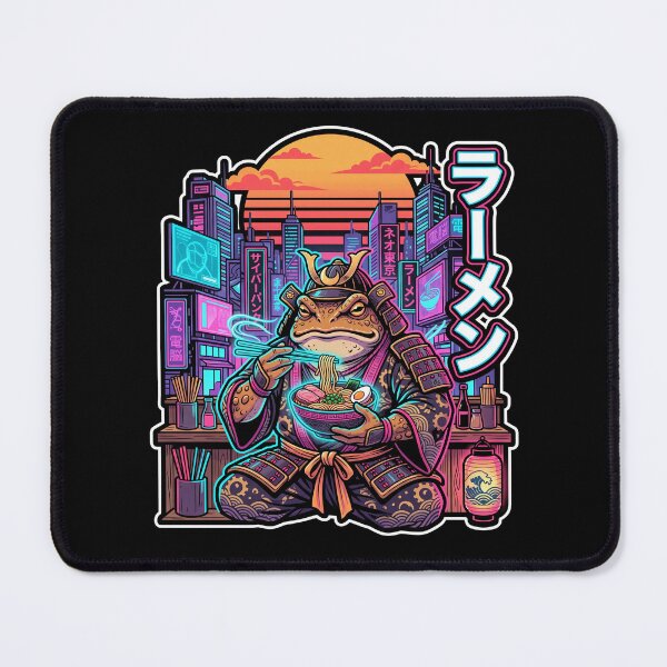 Item preview, Cyberpunk Samurai Frog Eating Ramen - Neon Japanese Art designed and sold by quackynaut.