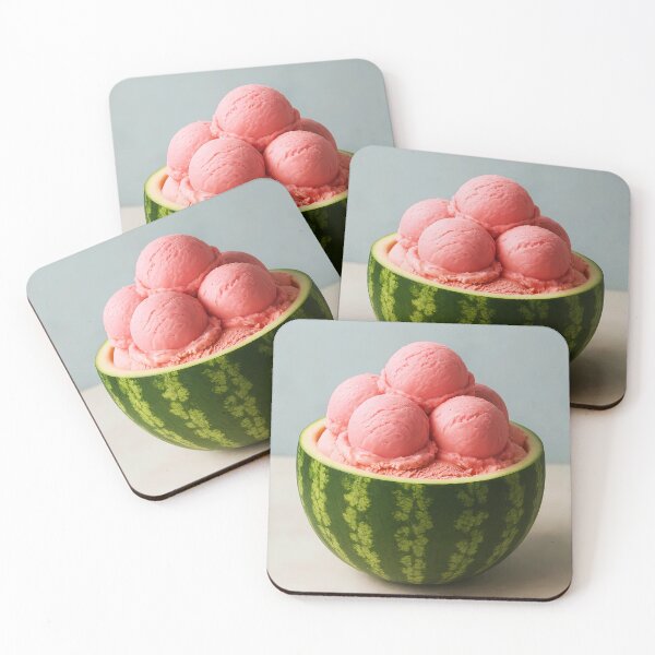 Item preview, Watermelon Gelato Sorbet in Half Watermelon Bowl – Pink Summer Dessert Illustration designed and sold by EmeraldeaArt.