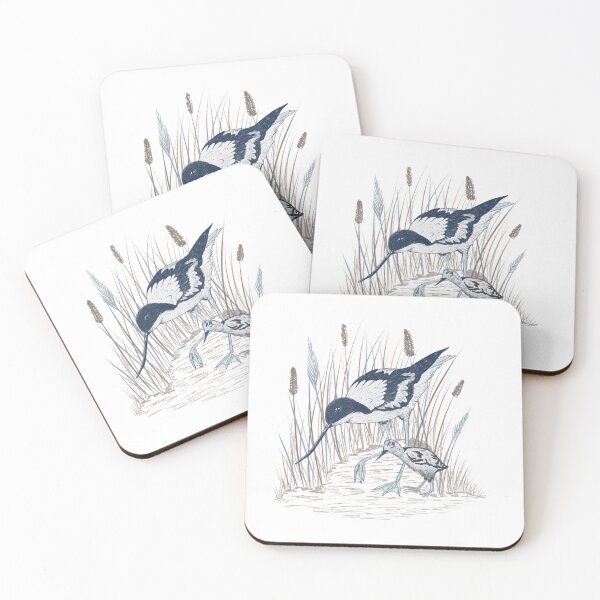 Item preview, Among the Reeds | Avocet and Chick Hand Drawn Coastal Art Print designed and sold by FredaLilly85.