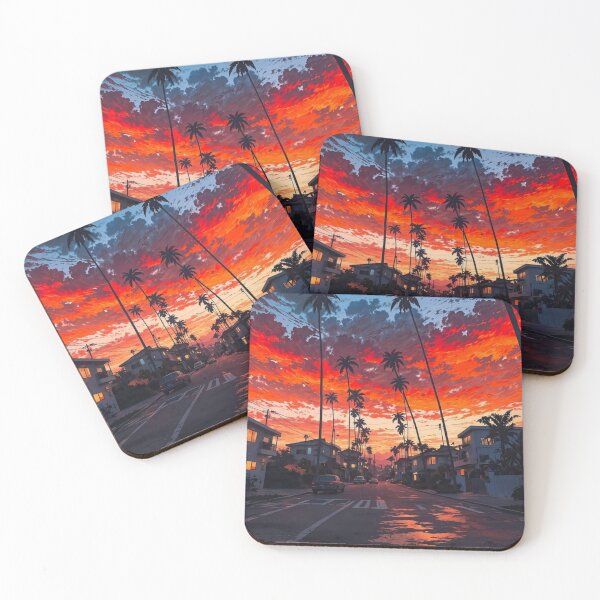 Item preview, Fiery Tropical Sunset Palm Trees | Retro Summer Aesthetic | Synthwave Beach Vibes Design designed and sold by TrCraftySticks.
