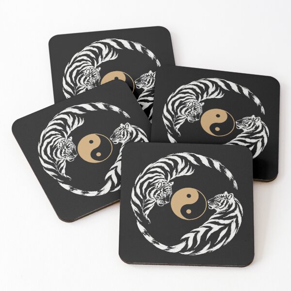 Item preview, Japanese Tiger Yin Yang Wall Art | Black Tiger Design with Golden Sun | Modern Asian Style Print designed and sold by MonNoir.