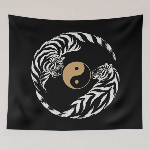 Item preview, Japanese Tiger Yin Yang Wall Art | Black Tiger Design with Golden Sun | Modern Asian Style Print designed and sold by MonNoir.
