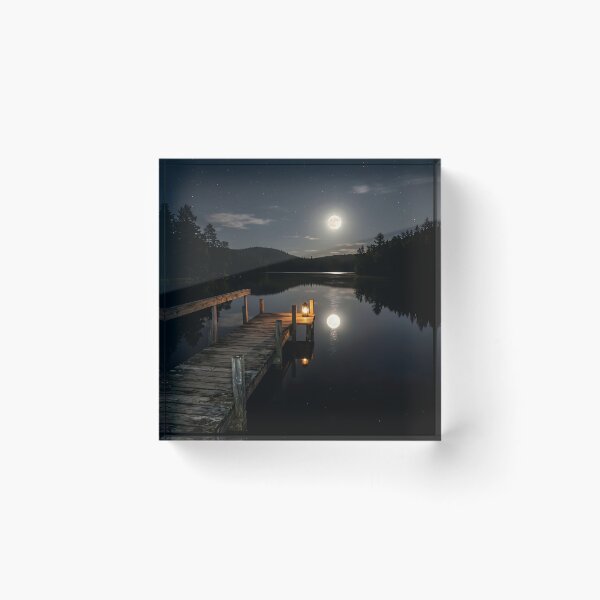 Item preview, Tranquil Midnight Lake Wooden Dock Glowing Lantern designed and sold by novadawy.