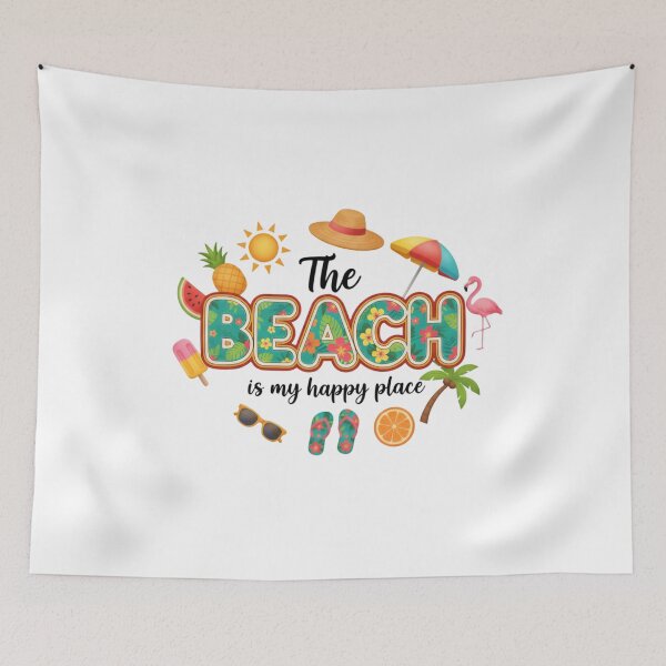 Item preview, The Beach Is My Happy Place – Tropical Summer Illustration designed and sold by AngryToro.