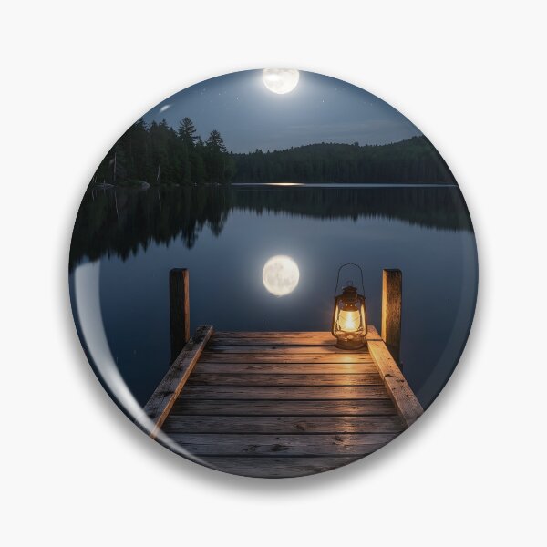 Item preview, Serene Moonlit Lake Wooden Dock Glowing Lantern Art designed and sold by novadawy.