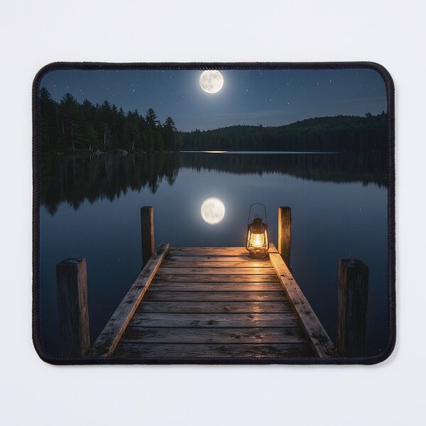 Item preview, Serene Moonlit Lake Wooden Dock Glowing Lantern Art designed and sold by novadawy.