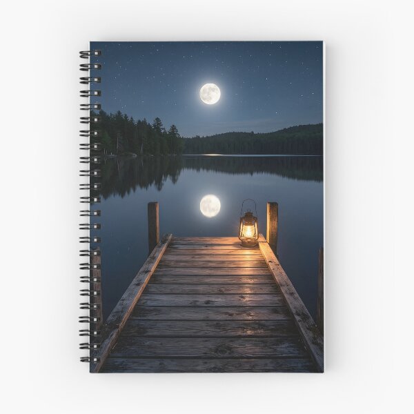 Item preview, Serene Moonlit Lake Wooden Dock Glowing Lantern Art designed and sold by novadawy.