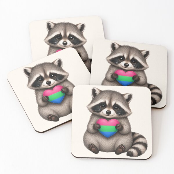 Item preview, Cute Raccoon Holding Polysexual Pride Heart designed and sold by SweetLilith.