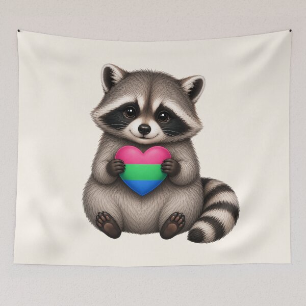 Item preview, Cute Raccoon Holding Polysexual Pride Heart designed and sold by SweetLilith.