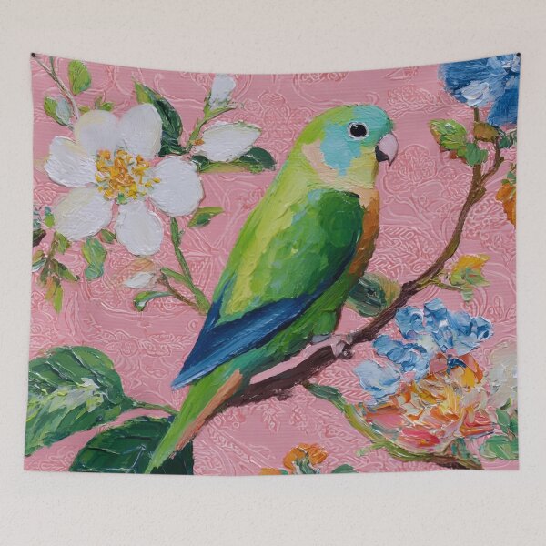 Item preview, Green love bird and cherry blosdom designed and sold by SophieClimaArt.