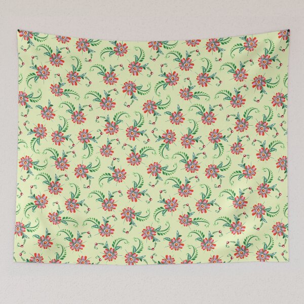 Item preview, red flowers and green leaves, floral pattern, Petrykivka style designed and sold by Sunflower-7.