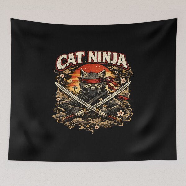 Item preview, Cat Ninja Vintage Japanese Art Katana Swords designed and sold by Sitred123.