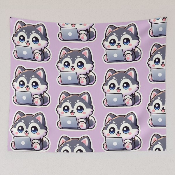 Item preview, Funny Husky Working Sticker-Cute Dog Laptop Study Work Meme designed and sold by carestazafeli.