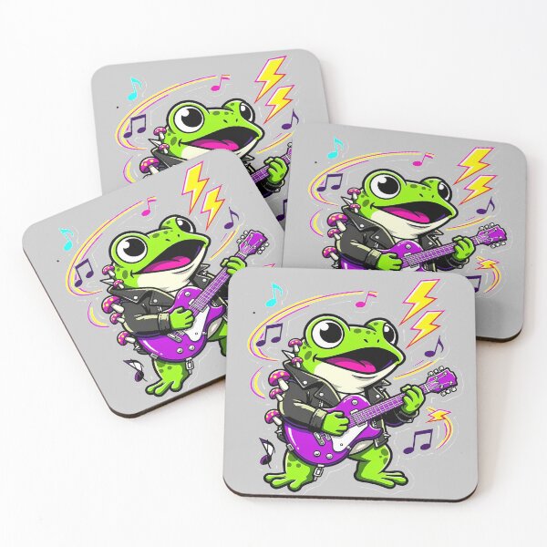 Item preview, Rock Star Frog Playing Electric Guitar | Punk Frog with Lightning and Music Notes | Kawaii Rocker Frog Art | Funny Frog Band Print designed and sold by NeonKawaiiCo.
