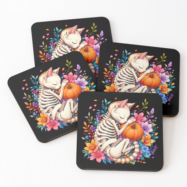 Item preview, Skeleton Cat & Pumpkin Halloween  | Cute Gothic Cat.  designed and sold by HorrorInkStudio.