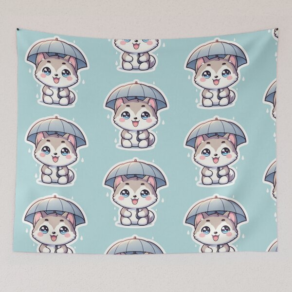 Item preview, Cute Husky Rain Sticker-Kawaii Dog with Umbrella Cartoon  designed and sold by carestazafeli.
