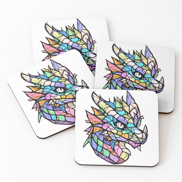 Item preview, Pastel Stained Glass Dragon Head Fantasy Illustration designed and sold by Karolina’s Cozy Creations.