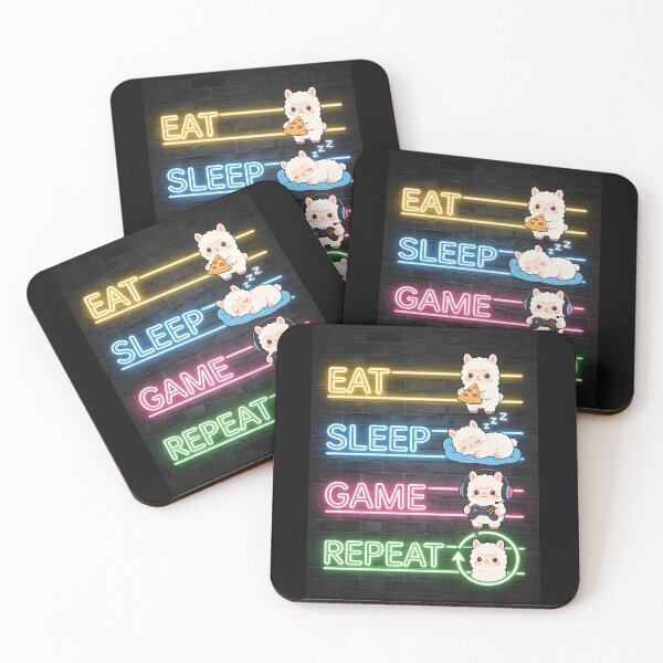Item preview, Cute Alpaca Gamer Neon Sign - Eat Sleep Game Repeat designed and sold by Paulocdias.