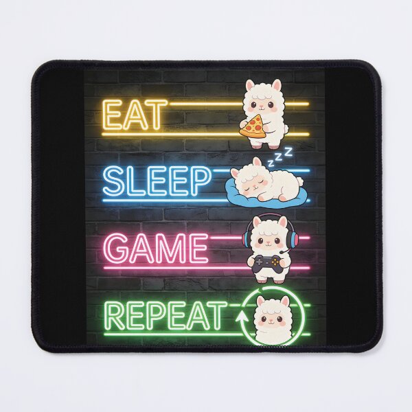 Item preview, Cute Alpaca Gamer Neon Sign - Eat Sleep Game Repeat designed and sold by Paulocdias.