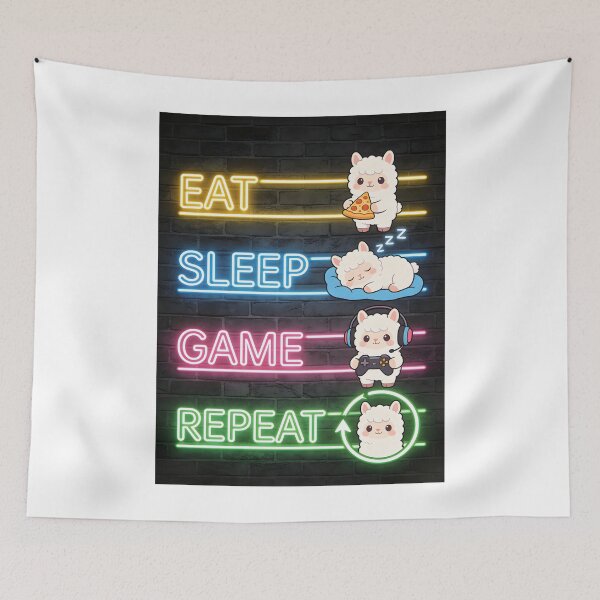 Item preview, Cute Alpaca Gamer Neon Sign - Eat Sleep Game Repeat designed and sold by Paulocdias.