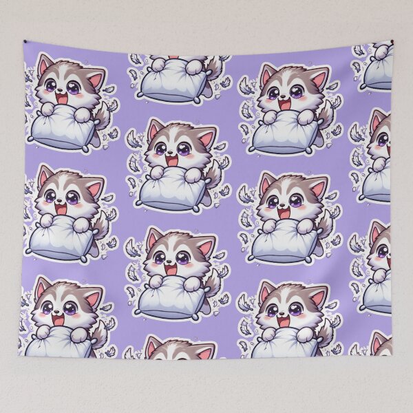 Item preview, Cute Husky Pillow Fight Kawaii Dog Cartoon Sticker designed and sold by carestazafeli.