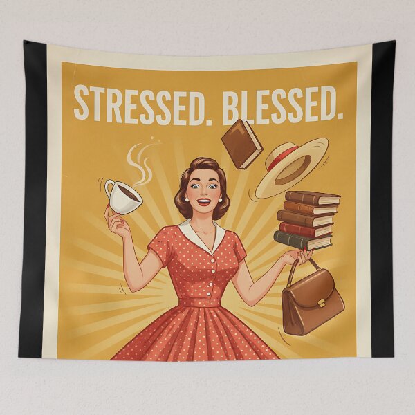 Item preview, Stressed, Blessed, and Coffee Obsessed Vintage Retro Mom Joke designed and sold by Retro-Anime9.