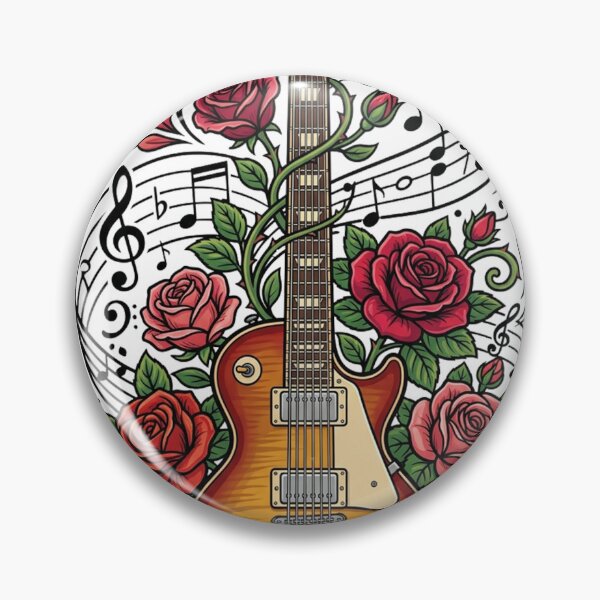 Item preview, vintage electric guitar wrapped in blooming roses and musical notes designed and sold by misbahsiro.