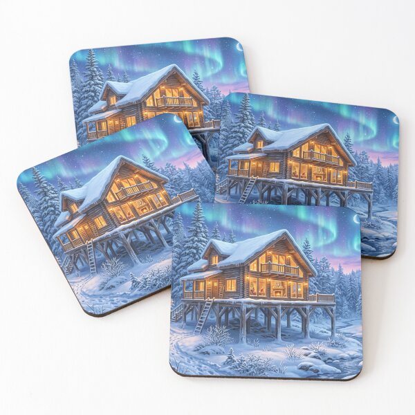 Item preview, Northern Lights over winter cabin designed and sold by Sigtrix.