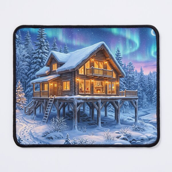 Item preview, Northern Lights over winter cabin designed and sold by Sigtrix.