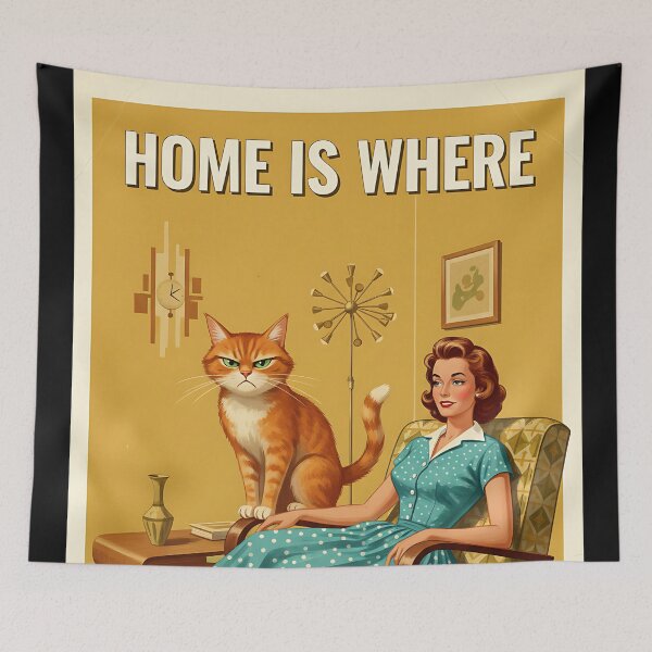 Item preview, Copy of Home is Where the cat judges you Vintage Retro Mom Joke designed and sold by Retro-Anime9.