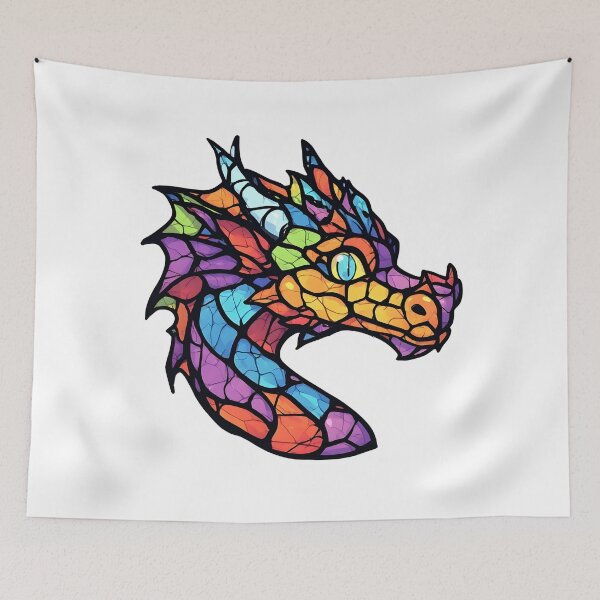 Item preview, Rainbow Stained Glass Dragon Head Fantasy Artwork designed and sold by Karolina’s Cozy Creations.