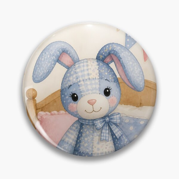 Item preview, Blue Patchwork Bunny on Cozy Bed designed and sold by Shelley Loewnau-Jones Studio.