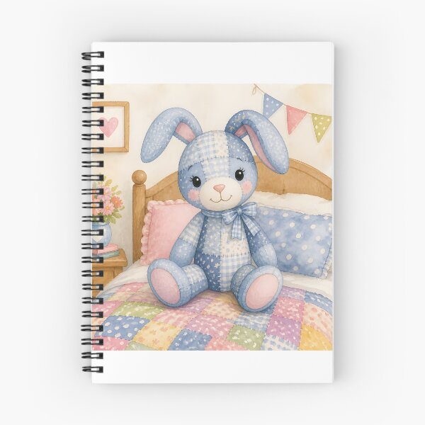 Item preview, Blue Patchwork Bunny on Cozy Bed designed and sold by Shelley Loewnau-Jones Studio.