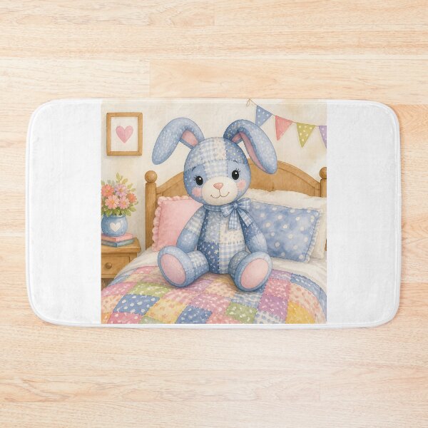 Item preview, Blue Patchwork Bunny on Cozy Bed designed and sold by Shelley Loewnau-Jones Studio.