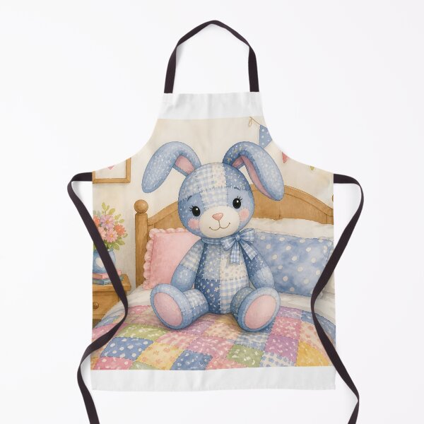 Item preview, Blue Patchwork Bunny on Cozy Bed designed and sold by Shelley Loewnau-Jones Studio.