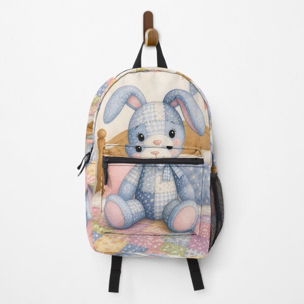 Item preview, Blue Patchwork Bunny on Cozy Bed designed and sold by Shelley Loewnau-Jones Studio.