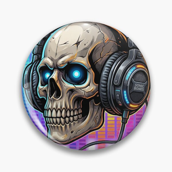 Item preview, Skull wearing oversized headphones with equalizer bars glowing behind it designed and sold by misbahsiro.