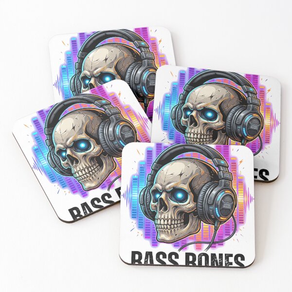 Item preview, Skull wearing oversized headphones with equalizer bars glowing behind it designed and sold by misbahsiro.