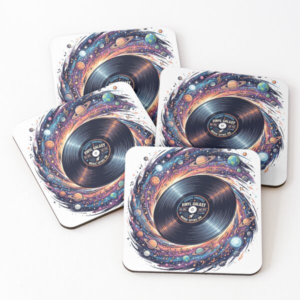 Item preview, Vinyl record spinning into a cosmic galaxy filled with notes and planets designed and sold by misbahsiro.