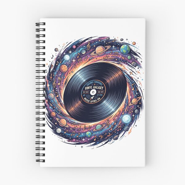Item preview, Vinyl record spinning into a cosmic galaxy filled with notes and planets designed and sold by misbahsiro.