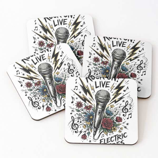 Item preview, Hand-drawn microphone surrounded by lightning bolts, flowers, and dynamic music symbols designed and sold by misbahsiro.