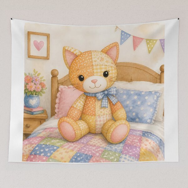Item preview, Orange Patchwork Cat on Cozy Bed designed and sold by Shelley Loewnau-Jones Studio.
