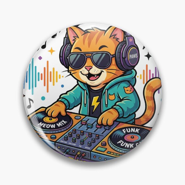 Item preview, Cool cat DJ wearing sunglasses and headphones while mixing on turntables designed and sold by misbahsiro.
